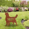 Personalized Address Number Golden Retriever Dog Rusty Metal Garden Art, Golden Retriever Monogram Accent