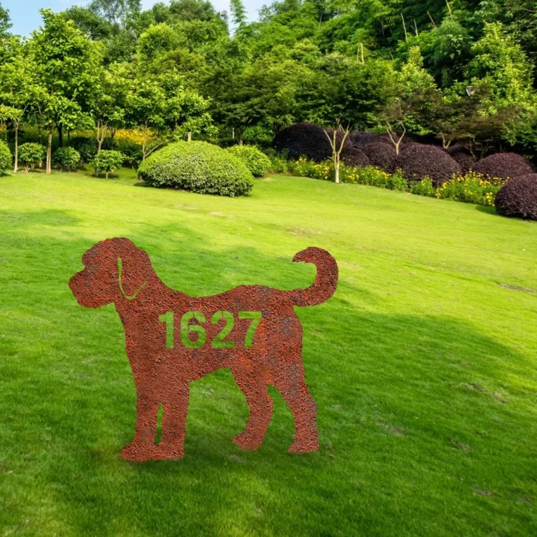 Customized Address Goldendoodle Dog Rusty Metal Garden Sign, Goldendoodle Modern Stake