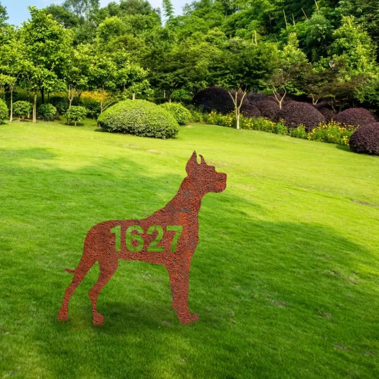 Custom Address Number Great Dane Dog Rusted Metal Garden Decoration, Great Dane Backyard Stake