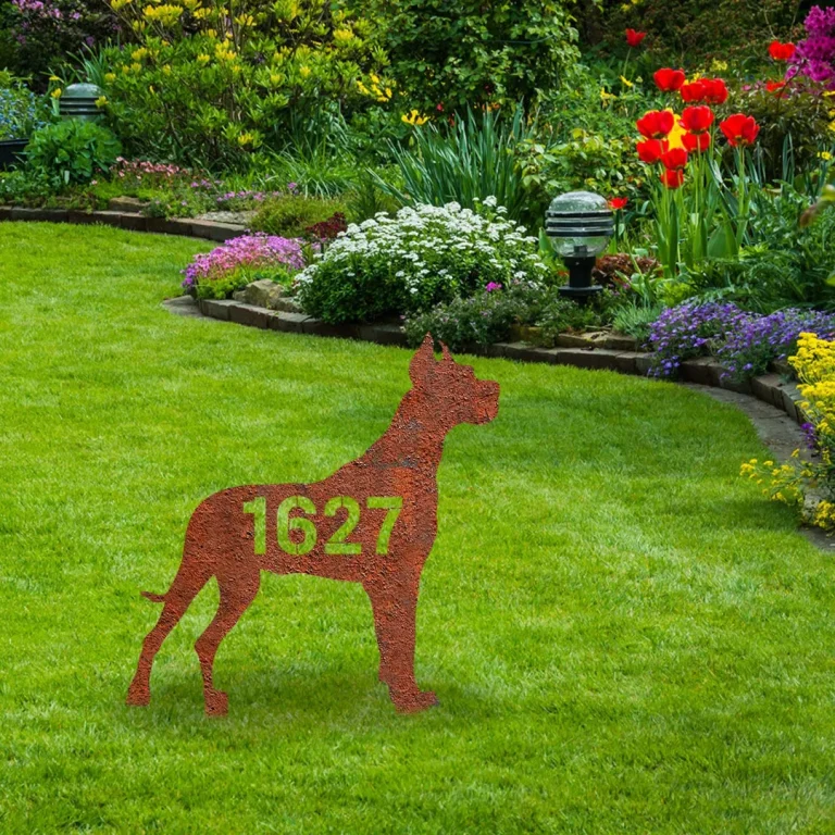 Custom Address Number Great Dane Dog Rusted Metal Garden Decoration, Great Dane Backyard Stake