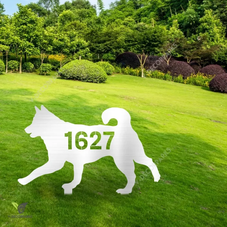 Personalized Address Number Siberian Husky Dog Metal Garden Decor, Siberian Husky Pet Backyard Stake