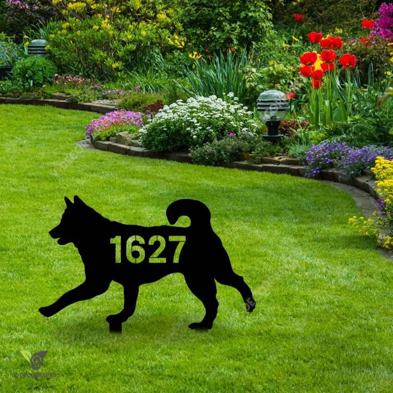 Personalized Address Number Siberian Husky Dog Metal Garden Decor, Siberian Husky Pet Backyard Stake