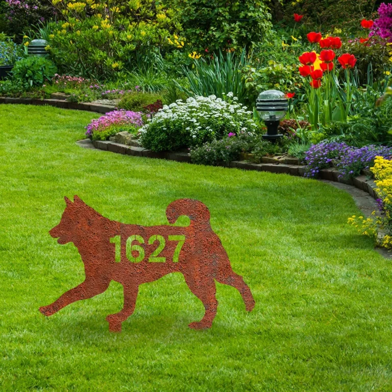Personalized Address Number Siberian Husky Dog Rustic Metal Garden Decor, Siberian Husky Pet Home Artwork