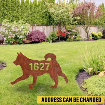 Personalized Address Number Siberian Husky Dog Rustic Metal Garden Decor, Siberian Husky Pet Home Artwork