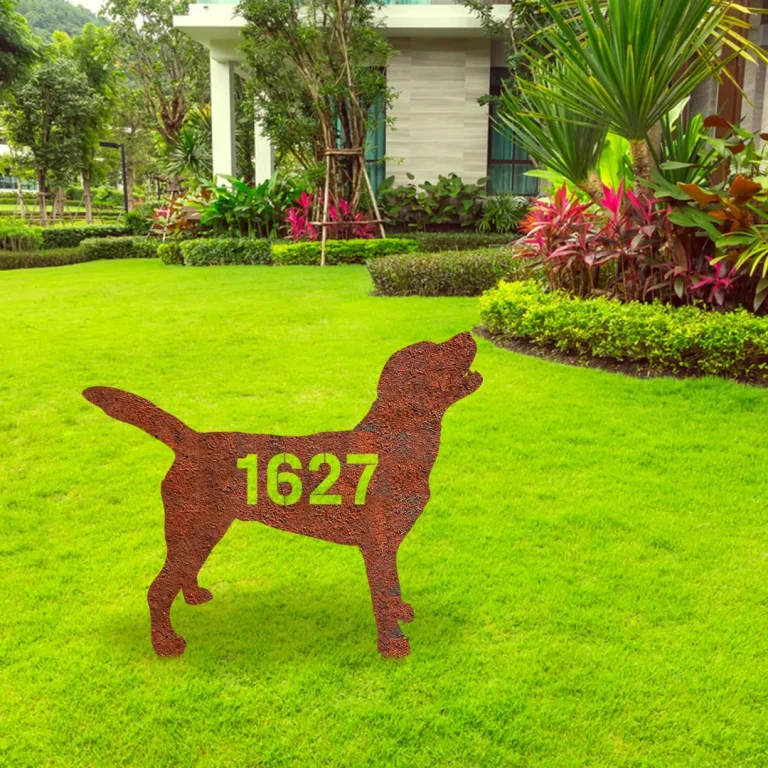 Customized Address Number Labrador Retriever Dog Rusty Metal Garden Art, Labrador Retriever Yard Sign