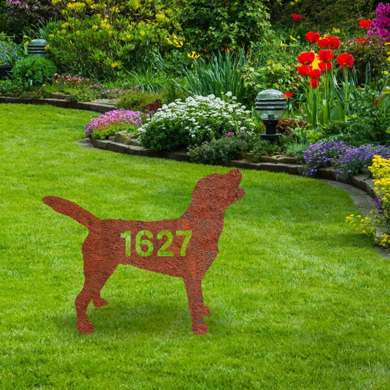 Customized Address Number Labrador Retriever Dog Rusty Metal Garden Art, Labrador Retriever Yard Sign