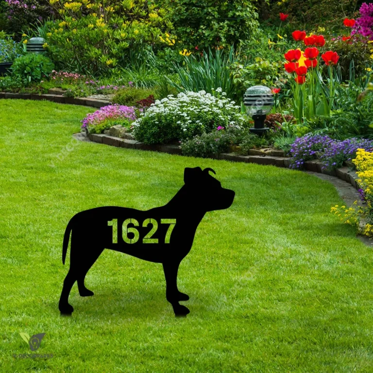 Custom Address Number American Pit Bull Dog Metal Garden Sign, Staffordshire Bull Terrier Yard Sign