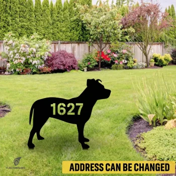 Custom Address Number American Pit Bull Dog Metal Garden Sign, Staffordshire Bull Terrier Yard Sign