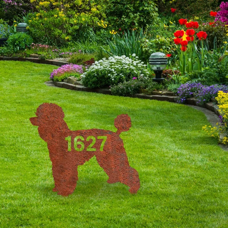 Personalized Address Number Standard Poodle Dog Rusted Metal Garden Decoration, Standard Poodle House Stake