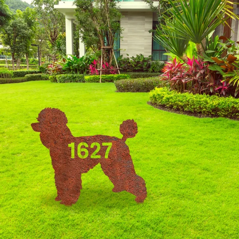 Personalized Address Number Standard Poodle Dog Rusted Metal Garden Decoration, Standard Poodle House Stake