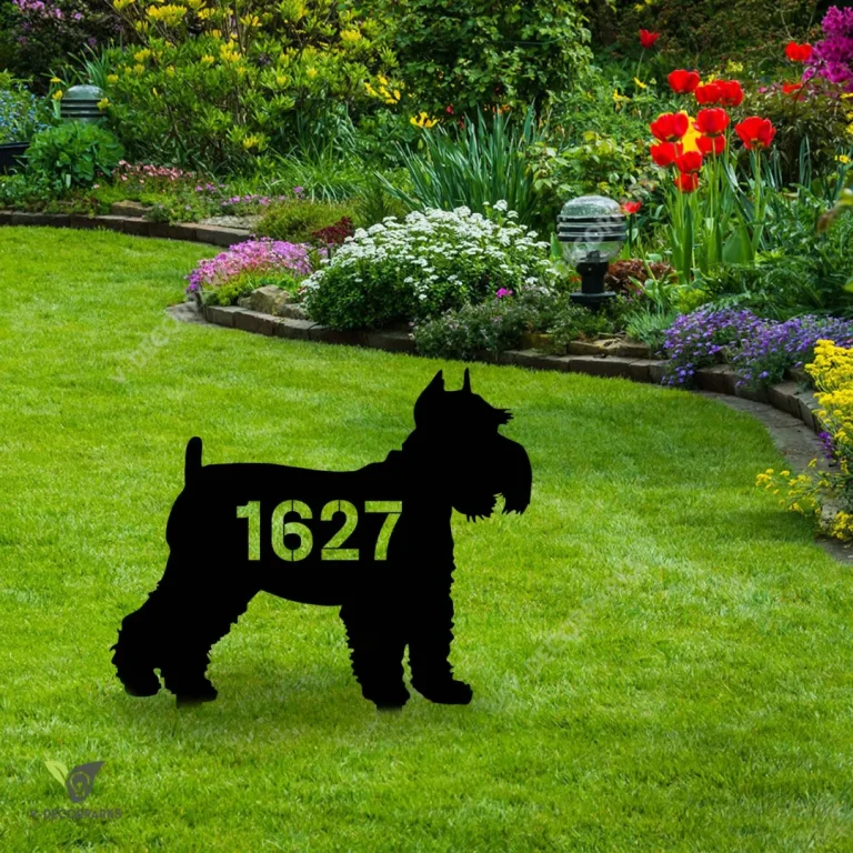 Custom Address Number Miniature Schnauzer Dog Metal Garden Art, Miniature, Standard Schanauzer Exterior Stake