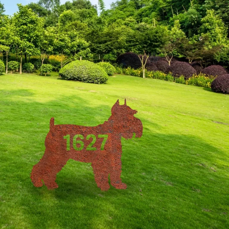 Custom Address Number Miniature Schnauzer Dog Rusty Metal Garden Art, Miniature, Standard Schanauzer Plasma Cut Accent