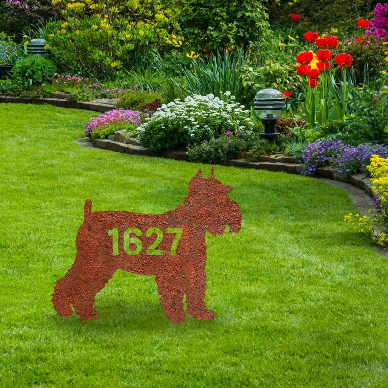 Custom Address Number Miniature Schnauzer Dog Rusty Metal Garden Art, Miniature, Standard Schanauzer Plasma Cut Accent