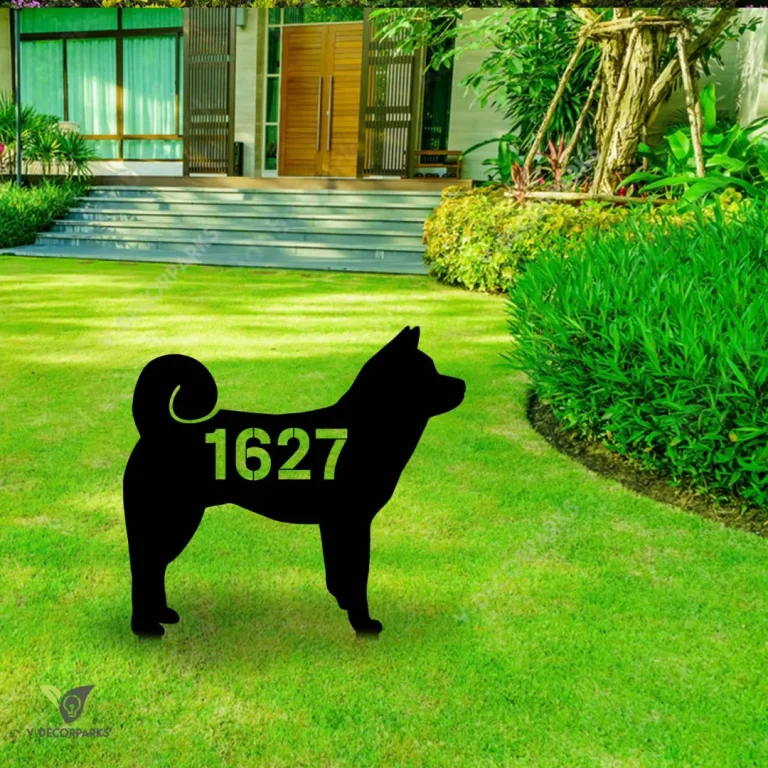 Personalized Address Number Shiba Inu Dog Metal Garden Sign, Shiba Inu Puppy Plasma Cut Accent