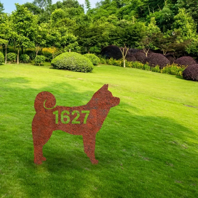 Personalized Address Number Shiba Inu Dog Rustic Metal Garden Sign, Shiba Inu Puppy Plasma Outer Stake