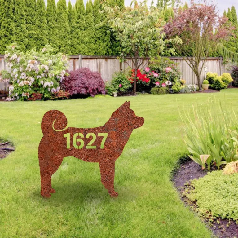 Personalized Address Number Shiba Inu Dog Rustic Metal Garden Sign, Shiba Inu Puppy Plasma Outer Stake