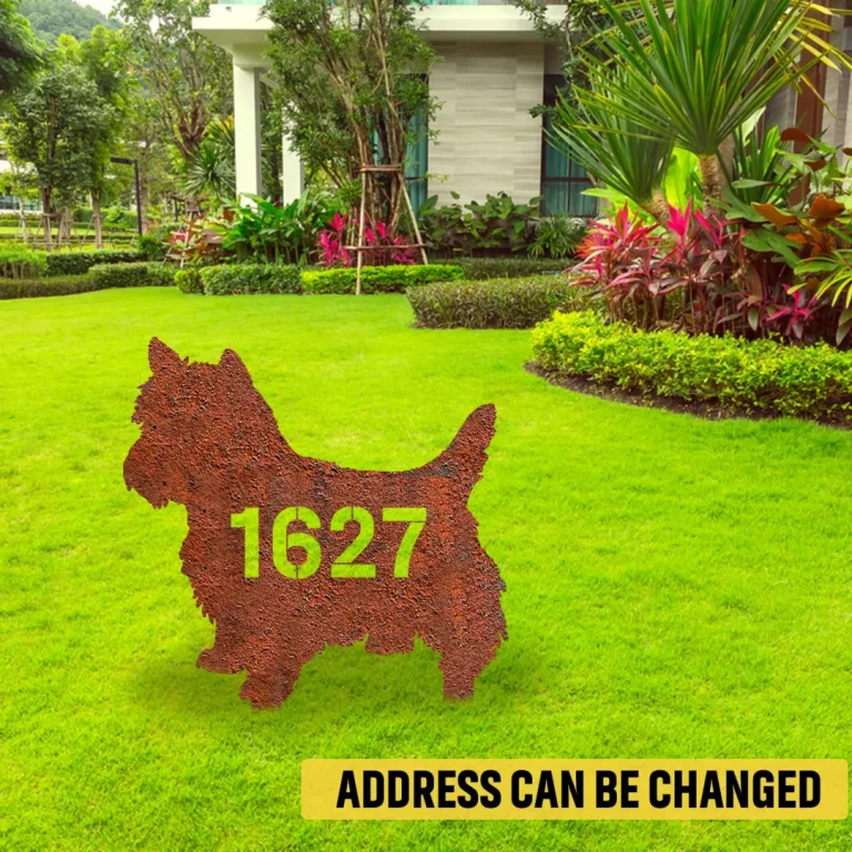 Custom Address Number Yorkshire Terrier Dog Rusty Metal Garden Decor, Yorkshire Terrier, Yorkies Mother's Day Gift