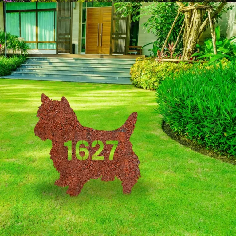 Custom Address Number Yorkshire Terrier Dog Rusty Metal Garden Decor, Yorkshire Terrier, Yorkies Mother's Day Gift