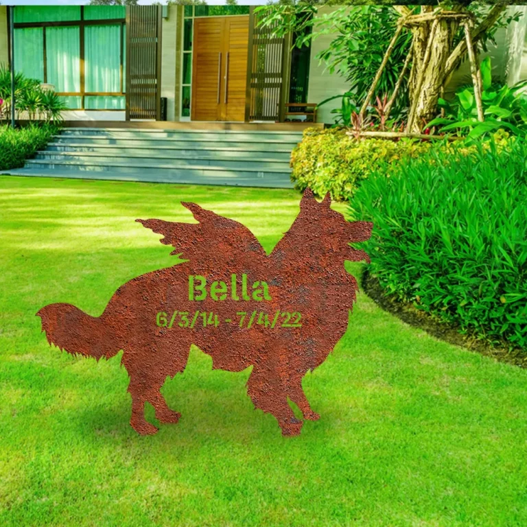 Personalized Memorial Border Collie Dog Rusted Metal Garden Decoration, Border Collie Yard Stake