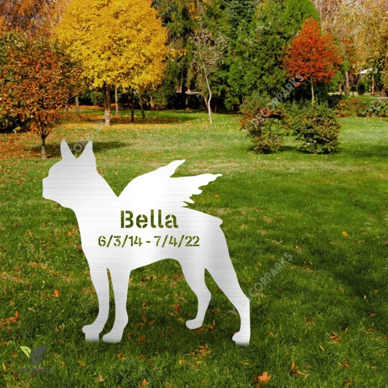 Customized Memorial Boston Terrier Dog Metal Garden Decor, Boston Terrier Weatherproof Artwork