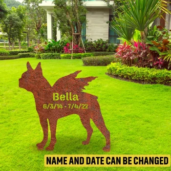 Customized Memorial Boston Terrier Dog Rusted Metal Garden Decor, Boston Terrier Welded Stake