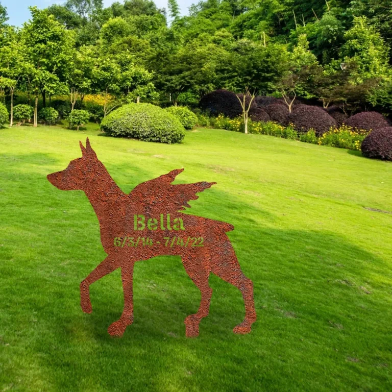 Customized Memorial Dorberman Pinscher Dog Rusty Metal Garden Sign, Dorberman Pinscher Iron Yard Artwork