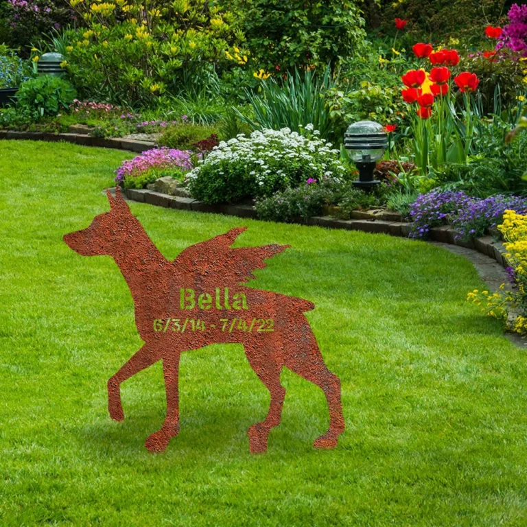 Customized Memorial Dorberman Pinscher Dog Rusty Metal Garden Sign, Dorberman Pinscher Iron Yard Artwork