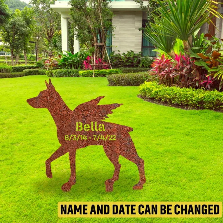 Customized Memorial Dorberman Pinscher Dog Rusty Metal Garden Sign, Dorberman Pinscher Iron Yard Artwork