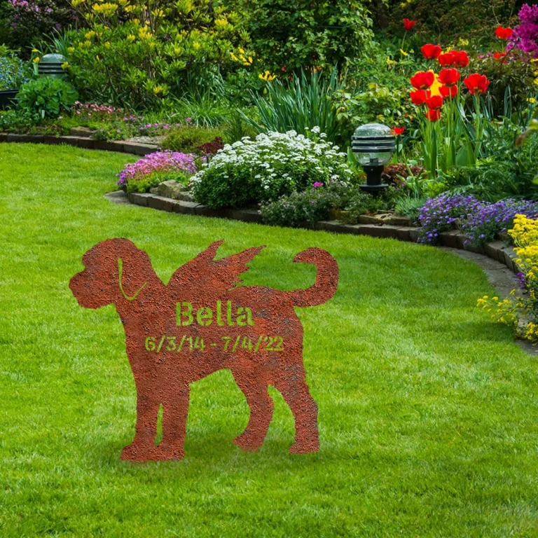 Custom Memorial Goldendoodle Dog Rusty Metal Garden Sign, Goldendoodle Backyard Stake
