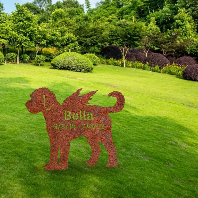 Custom Memorial Goldendoodle Dog Rusty Metal Garden Sign, Goldendoodle Backyard Stake