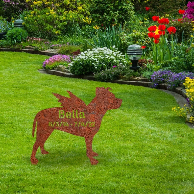 Personalized Memorial American Pit Bull Dog Rusted Metal Garden Sign, Staffordshire Bull Terrier House Stake