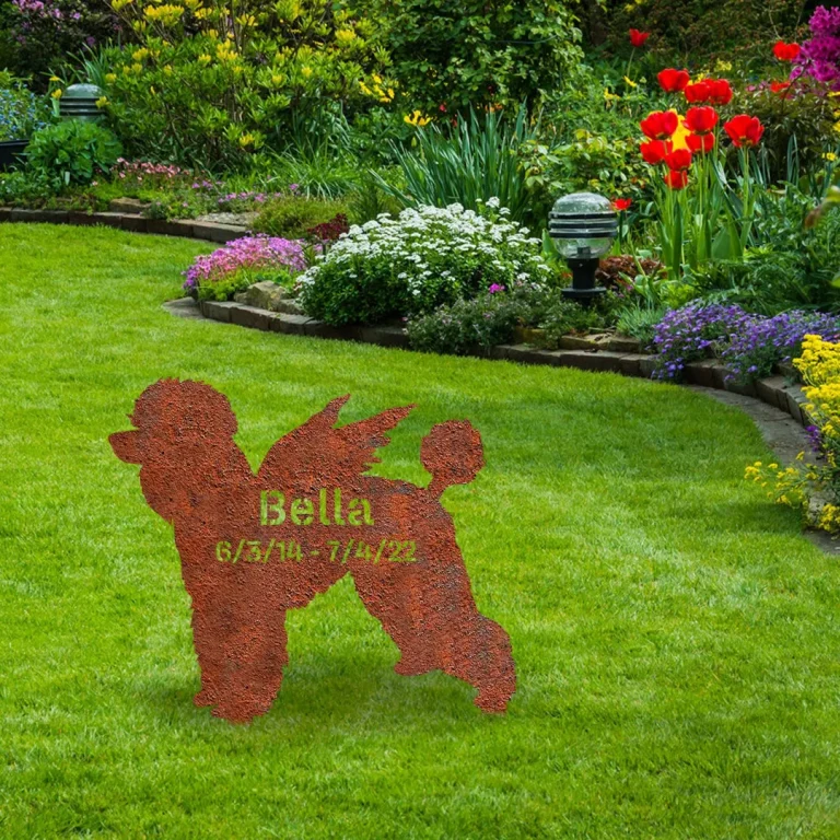 Customized Memorial Standard Poodle Dog Rusted Metal Garden Decoration, Standard Poodle Exterior Stake