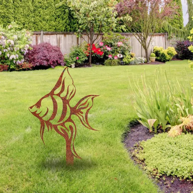 Rusty Angel Fish Metal Garden Decor, Angel Fish Beach Iron Stake