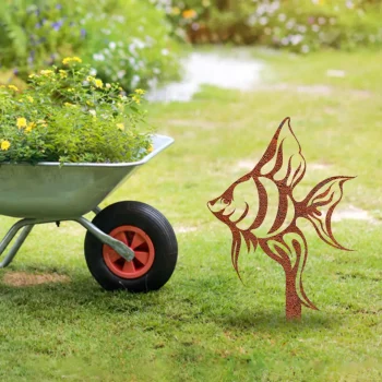 Rusty Angel Fish Metal Garden Decor, Angel Fish Beach Iron Stake