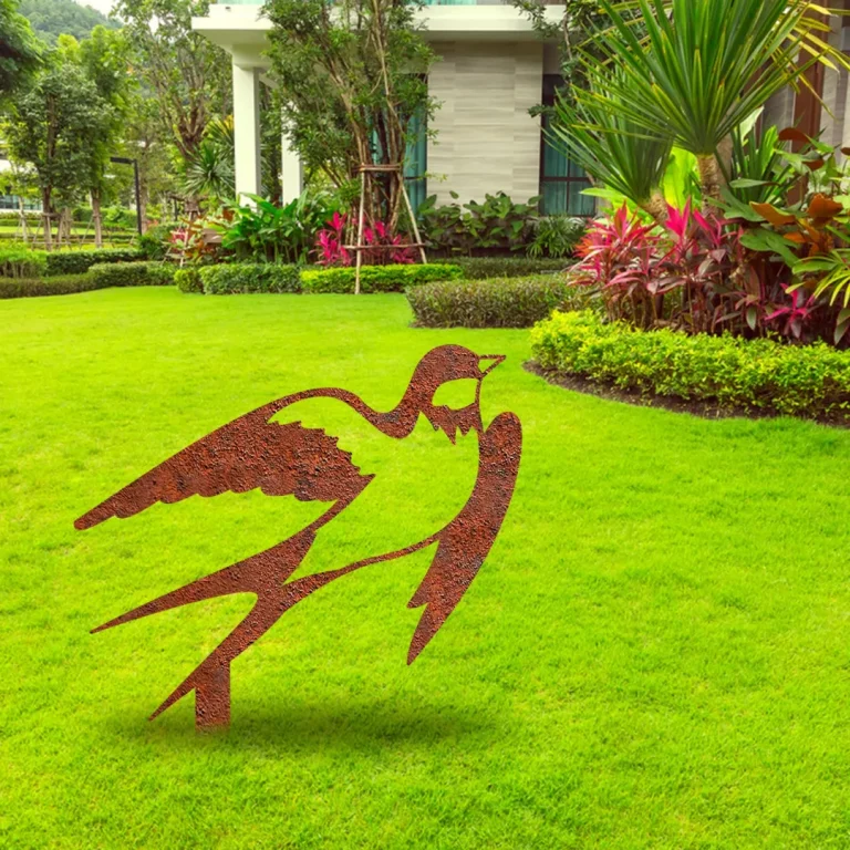 Rusted Swallow Bird Metal Garden Art, Swallow Vintage Stake