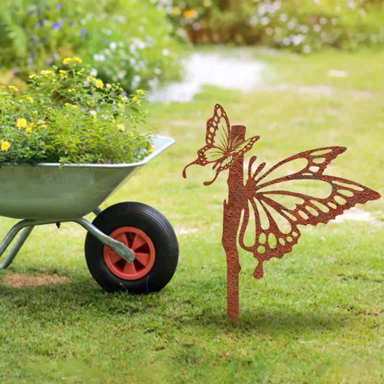 Rusted Butterflies Metal Garden Decor, Butterfly Housewarming Sculpture