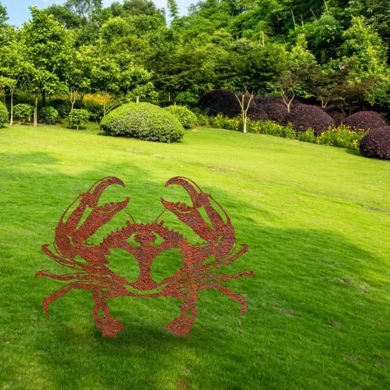 Rusty Crab Metal Garden Sign, Crab Evergreen Stake For Beach House