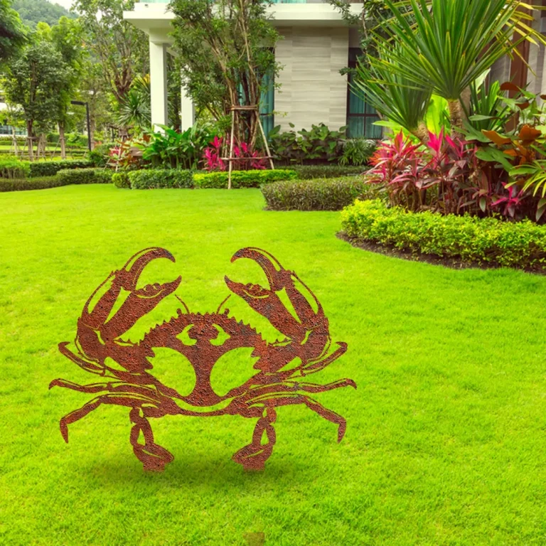 Rusty Crab Metal Garden Sign, Crab Evergreen Stake For Beach House