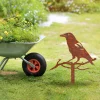 Rusted Crow On Branch Metal Garden Decoration, American Crow Weatherproof Accent