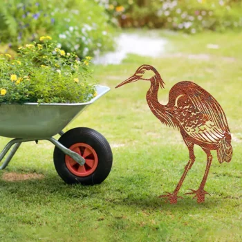 Rusty Great Blue Heron Metal Garden Decor, Great Blue Heron Beach, Lake Colored Stake