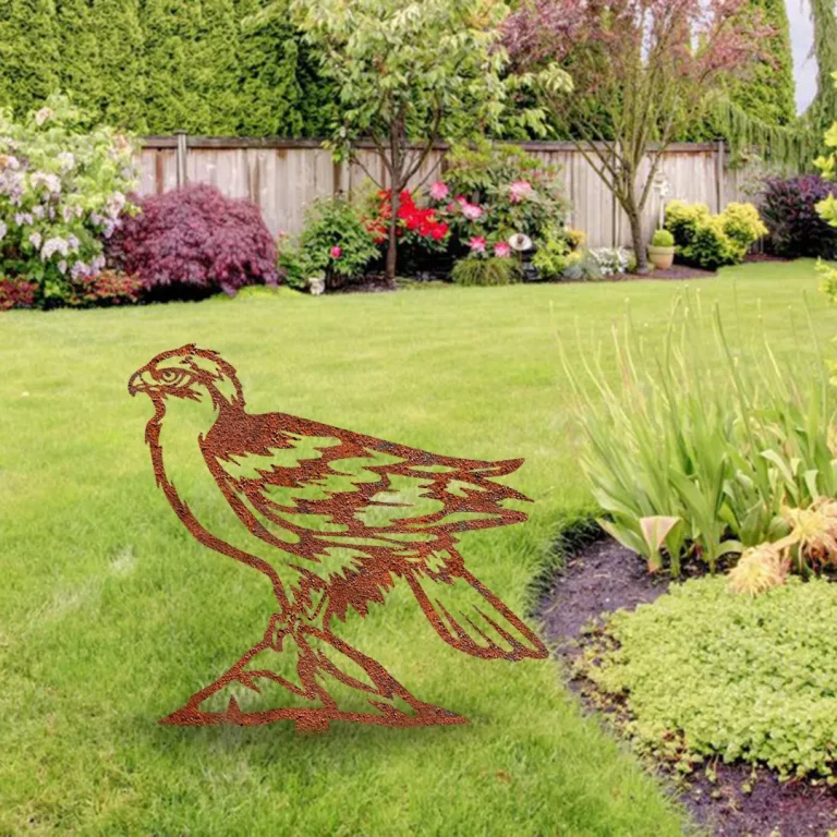 Rustic Hawk On Stone Metal Garden Sign, Hawk On Stone Cut Stake