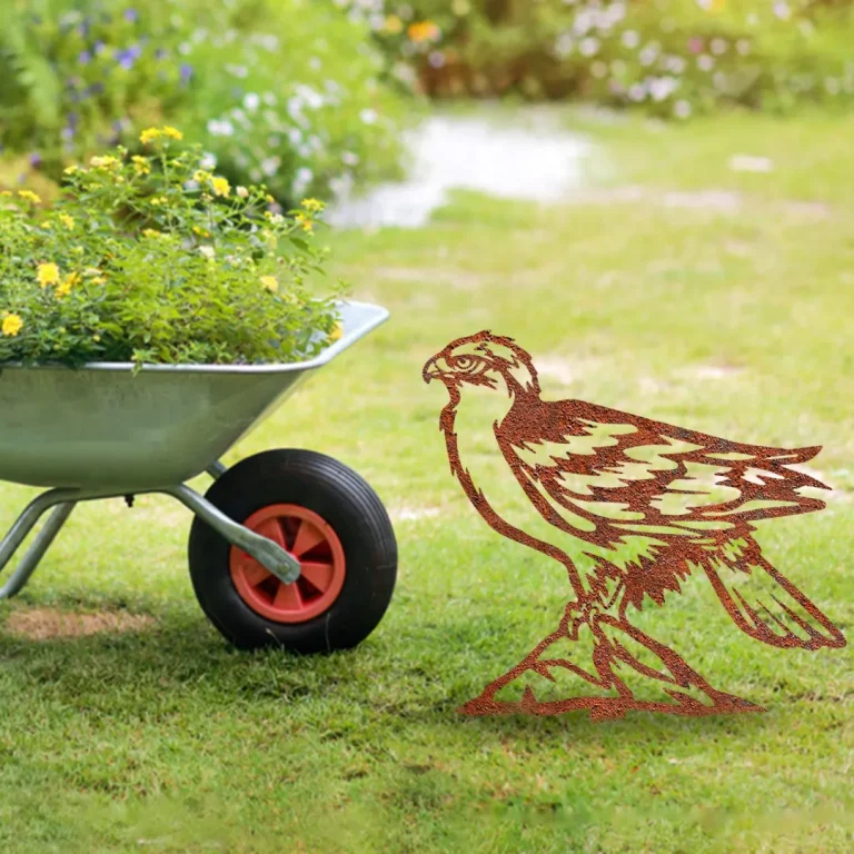 Rustic Hawk On Stone Metal Garden Sign, Hawk On Stone Cut Stake