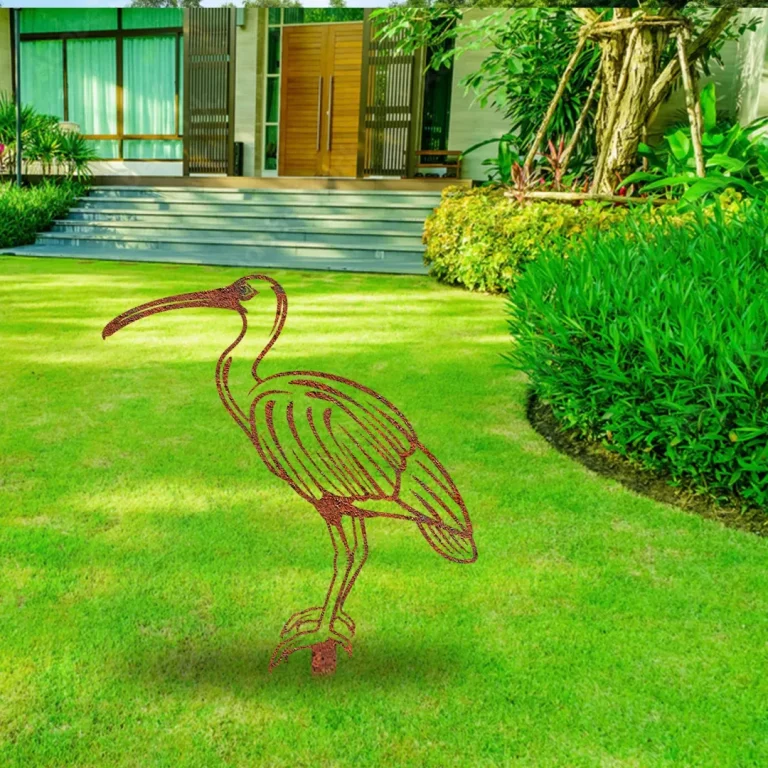 Rusted Ibis Metal Garden Decor, Ibis Bird Lakehouse Modern Sculpture