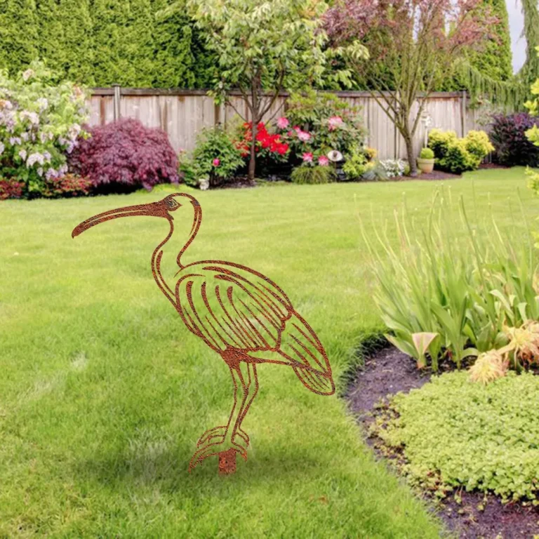 Rusted Ibis Metal Garden Decor, Ibis Bird Lakehouse Modern Sculpture