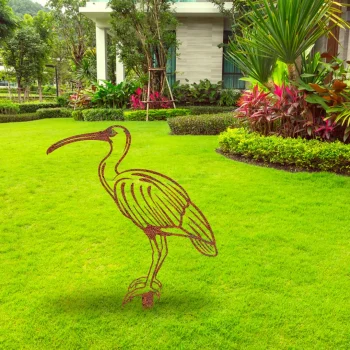 Rusted Ibis Metal Garden Decor, Ibis Bird Lakehouse Modern Sculpture