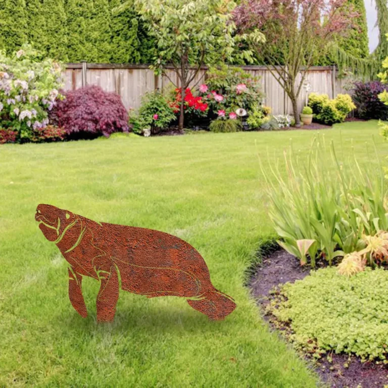 Rustic Manatee Metal Garden Decor, Manatee Ocean Patio Stake