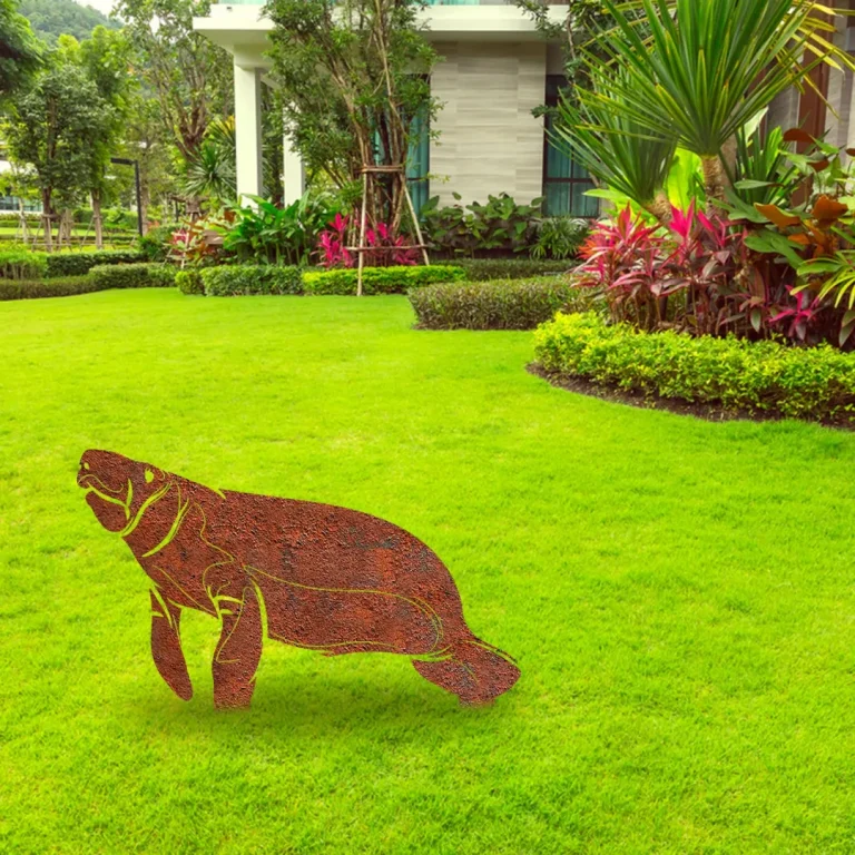 Rustic Manatee Metal Garden Decor, Manatee Ocean Patio Stake