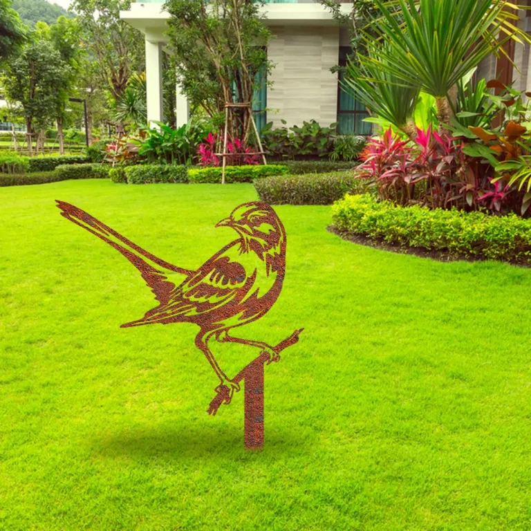 Rusted Mockingbird Metal Garden Stake, Mockingbird Outside Sign