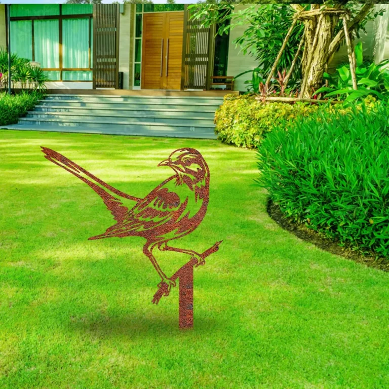 Rusted Mockingbird Metal Garden Stake, Mockingbird Outside Sign