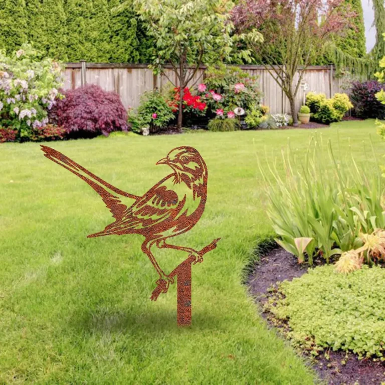 Rusted Mockingbird Metal Garden Stake, Mockingbird Outside Sign